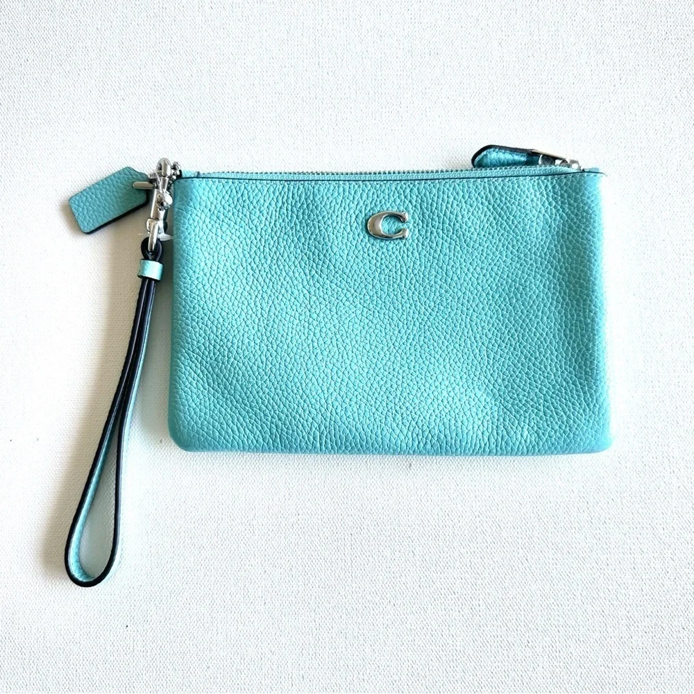 COACH Faded Blue Pebble Leather Wristlet